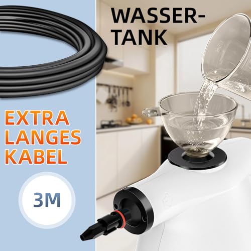 Limpiador a Vapor de Mano, Limpiador Vapor Portátil Multiusos con 12 Accesorios, Steam Cleaner de Alta Temperatura para Cocina, Baño, Sofa, Alfombras, Ventana, Suelos e Interior de Coche (Blanco)