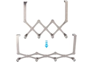 ERYUE Stainless Steel Telescopic Folding Over The Door Hooks for Living Room Bedroom, 4 Hooks Black, Convenient Hat Backpack 