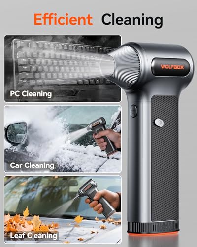 WOLFBOX MF200 Electric Air Duster with Removable Battery & 4 Nozzles, Cordless 3-Speed Adjustable Mini Blower for Computer Keyboard, Car Cleaning, Home, and Outdoor Use