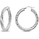 Sterling Silver High Polished 4mm Twist Round Click-Top Hoop Earrings, Choose a Size