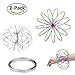 LIDANDAN Flow Rings, Kinetic Rings Toy Fidget Slinky 3D Spring Toy Sculpture Ring Game Toy Rainbow and Silver 2-Pack for Kids Boys and Girl, Rave Accessories, Festival Accessories(Rainbow-Silver)