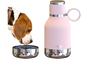 Asobu Buddy Bottle a Stainless Steel Insulated Water Bottle for with Removable Dog Water Bowl and Dog Food and Treat Storage Bowl (Pink, 38 oz Water Bottle with Bowl)