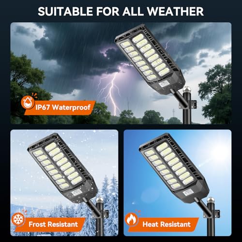 JADIDIS 800W Solar Street Light with Remote Control, IP67 Waterproof Solar Lights for Outdoor Use with Motion Sensor, Solar Lights 6500K Super Bright LED Solar Spotlights for Gardens, Garages, Str