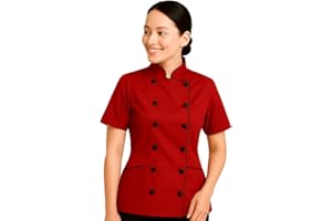 UNIFORMATES Short Sleeves Tailored Fit Chef Coat Jacket Uniform for Women for Food Service, Caterers, Bakers and Culinary Professional