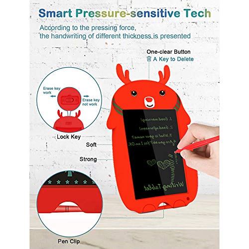Deelife LCD Writing Tablet, 8.5Inch Elk Erasable Reusable Electronic Drawing Board, Colorful Screen Toddler Doodle Board Pad Tablet Gifts for Kids and Adults at Home, School and Office (Red)