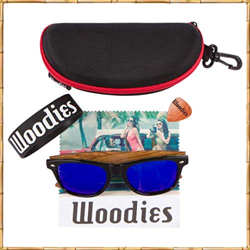 Woodies Zebra Wood Sunglasses with Mirrored Polarized Lens and Wooden Frame for Men and Women | 100% UVA/UVB Protection