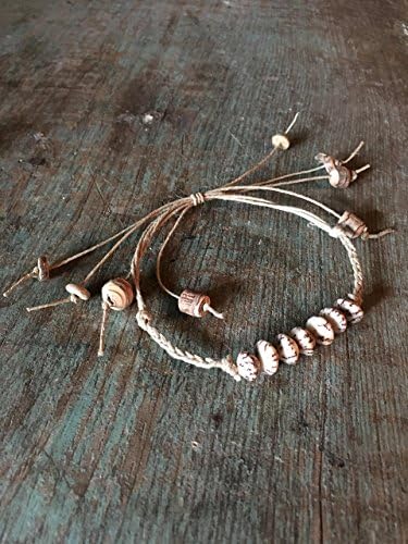 Adjustable Handmade Anklet or Bracelet, Betelnut Wood Beads, Seven Wishes, Braided Cord
