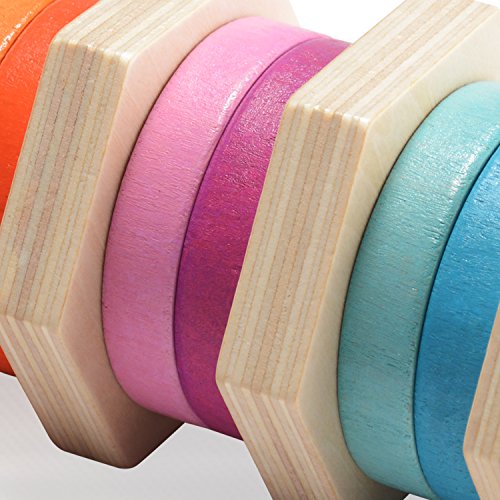 Wooka Wooden Geometric Sorting Puzzle, Stacking Toy for Toddlers, Learn Shapes and Colors