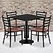 Flash Furniture Clark 30'' Square Black Laminate Table Set with 4 Ladder Back Metal Chairs - Cherry Wood Seat