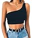 PRETTODAY Women's Sleeveless Crop Tops Sexy One Shoulder Strappy Tees Basic Crop Tank Top