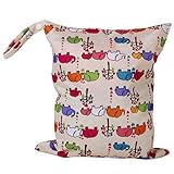OULII Cartoon Elephant Pattern Washable Reusable Waterproof Zippered Baby Cloth Diaper Nappy Bag Wet Dry Bag Tote with Soft Snap Handle