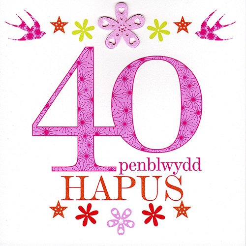 Claire Giles Greeting Cards, Welsh Happy 40th Birthday Card, Penblwydd Hapus, Pink Age 40 Greeting Card