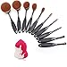 Beauty Kate 10 pcs Professional Oval Toothbrush Makeup Brush Set (Black) + Hydrophilic Makeup Sponge Blender Puff (Pink)