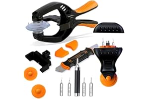 GELEAN Mobile Phone Suction Cup Opener Tool LCD Opening Pliers, Screen Removal Tool for Cellphone, iPhone,iPad, iPod, iMac, Plastic Pry Tool Kit (Black and Orange)
