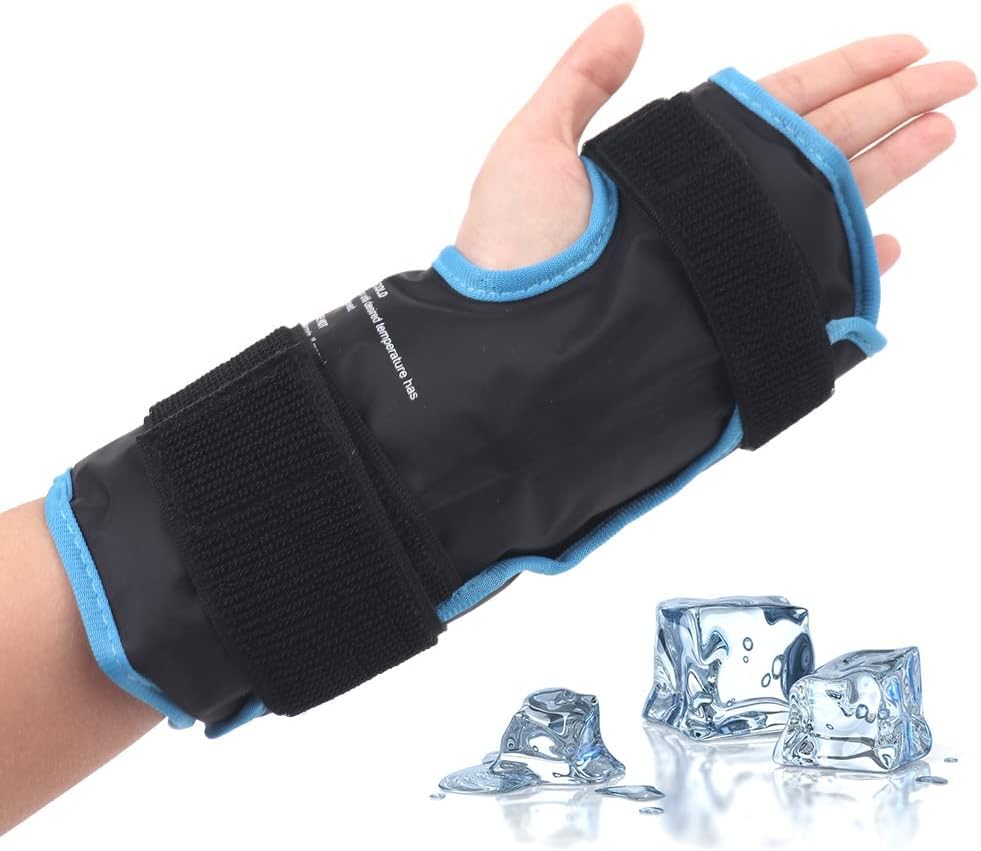 NEWGO Wrist Ice Pack Wrap, Reusable Gel Ice Packs for Hand Injuries, for Carpal Tunnel, Rheumatoid Arthritis, Tendonitis, Sports Injuries, Swelling, Bruises, Sprains (Black)