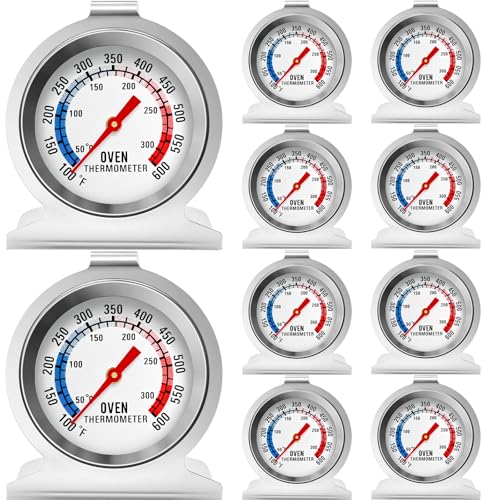 10 Pack Oven Thermometer 50-300°C/100-600°F Stainless Steel Oven Thermometers with Large Dial,