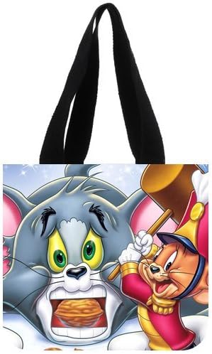 JIUDUIDODO New Custom Cotton Canvas Tom And Jerry Tote Bag Shoulder Bags (2 Sides)