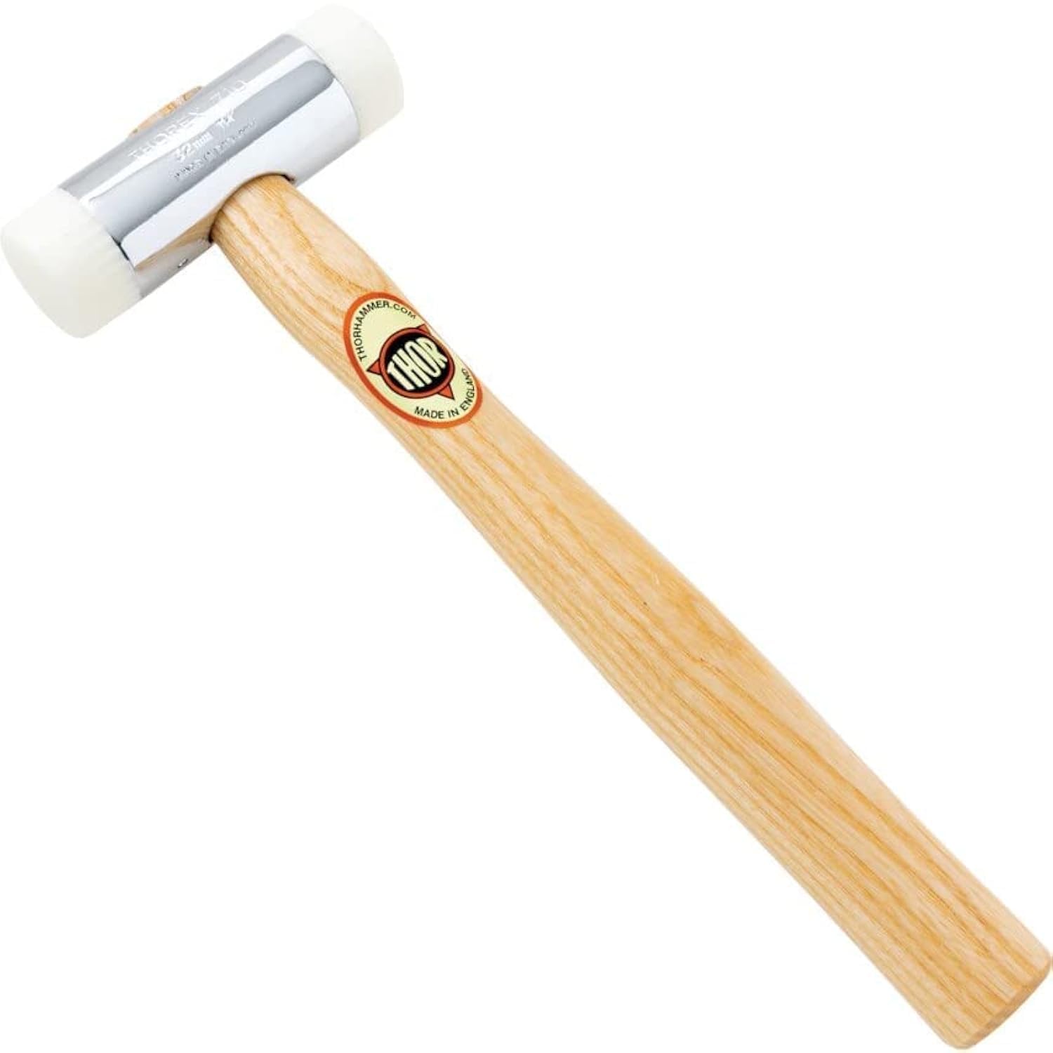 Thor 12-710N Thorex Nylon Hammer – 1lb, 32mm Face – Chrome-Plated Zinc Head, Replaceable White Nylon Tips, Hardwood Handle – Non-Marking, Ideal for Assembly & Maintenance Work