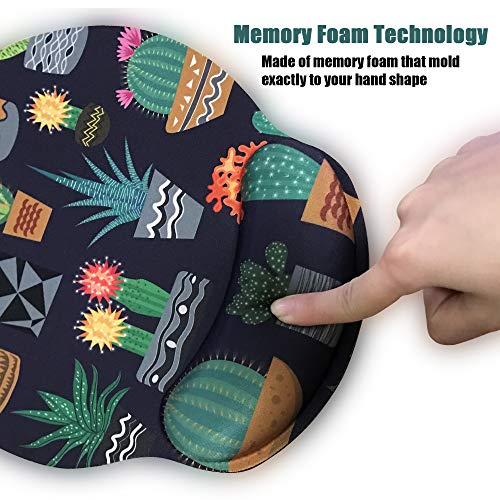 Ergonomic Mouse Pad with Wrist Support,Dooke Cute Wrist Pad with Non-Slip Rubber Base for Computer, Laptop, Home Office Gaming, Working, Easy Typing & Pain Relief Cactus