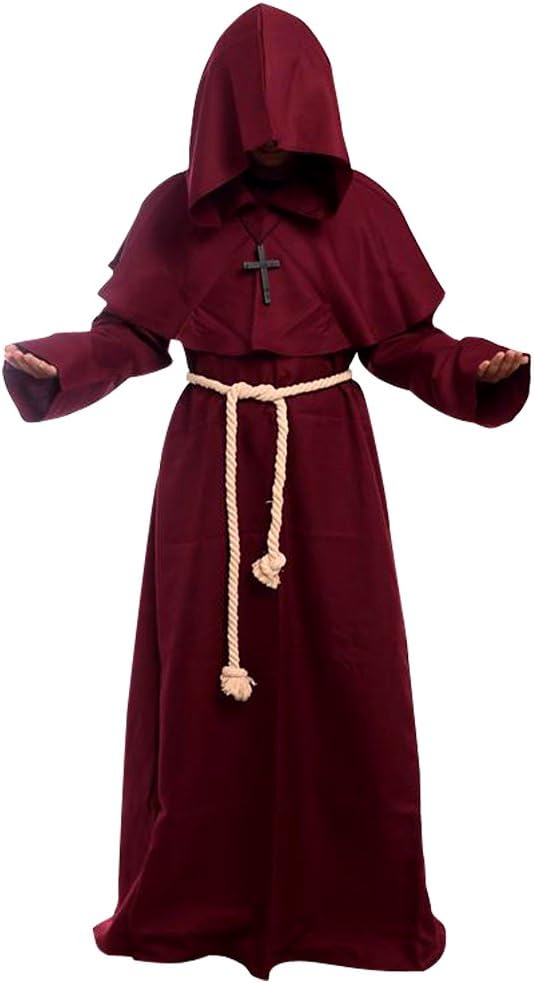 Cos2be Medieval Priest Monk Robe-Hooded Cap Cloak