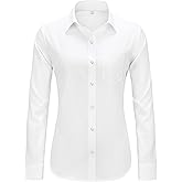 J.VER Button Down Shirts for Women Wrinkle Free Long Sleeve Dress Shirt Business Casual Work Blouse with Pocket