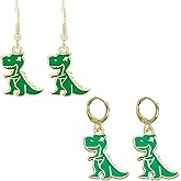 TIANBANGSHI 2 Pairs Funny Cute Dinosaur Dangle Earrings Green Dinosaur Lovely Animal Charm Drop Earring for Women Girls Dainty Jewelry Gifts