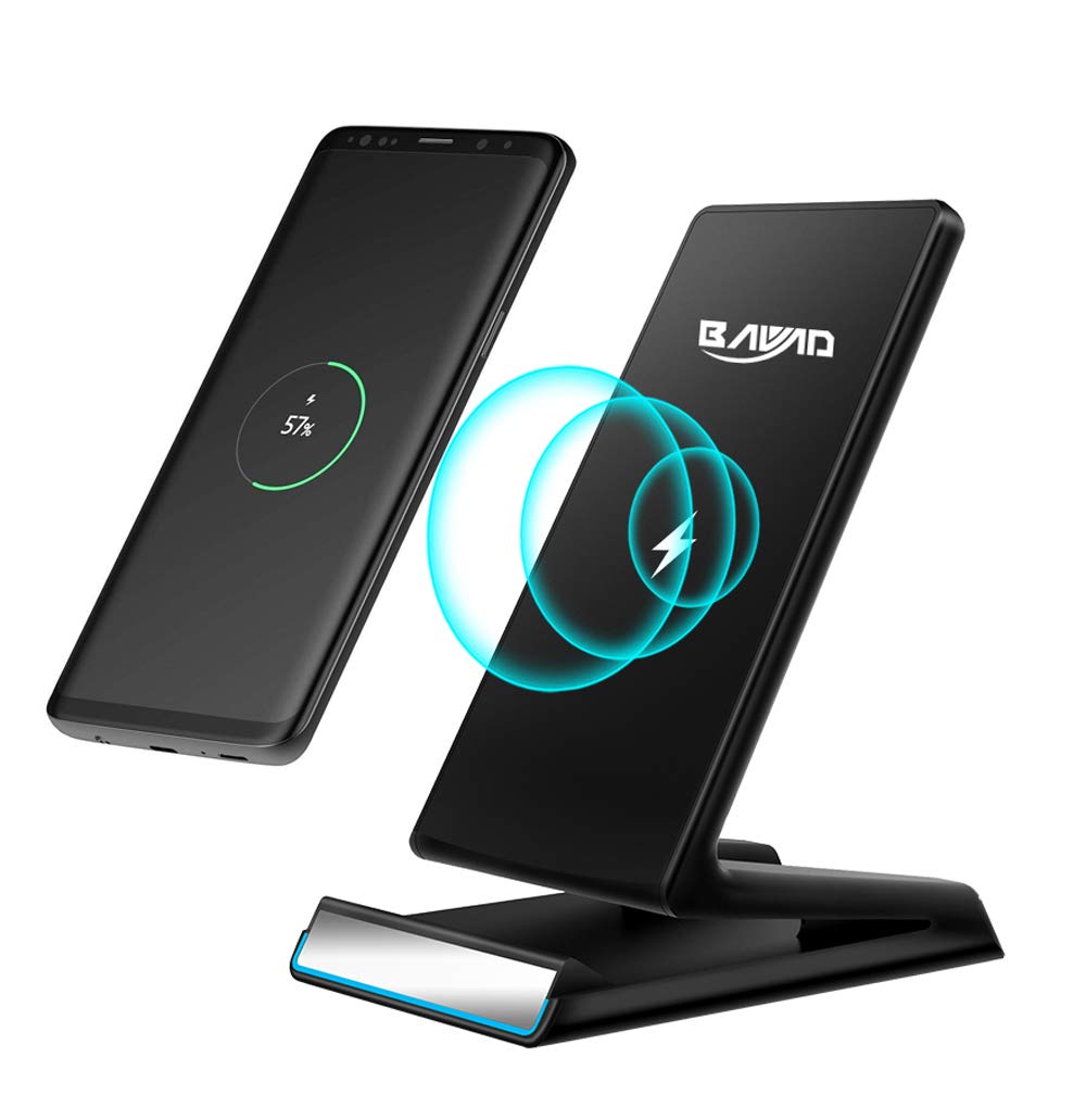 BAVAD Fast Wireless Charger, Qi Wireless Charging Pad Stand [2 Coils] for Samsung Galaxy S9 S9 Plus Note 8 S8 S8 Plus S7 S7 Edge S6 Edge Plus Note 5, Standard Charge for iPhone X 8 8 Plus