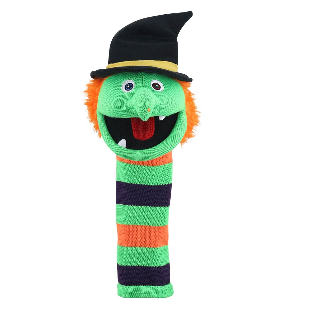 The Puppet Company Wilma ECO Sockette Hand Puppet - Eco-Friendly Witch Puppet with Orange Hair & Squeaky Tongue - Interactive Magical Toy for Kids & Adults - 38cm
