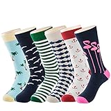 Colorful Dress Socks for Men - 6 Pairs Fun Patterned Cotton Socks Fashion Comfort Breathable Elastic Mens Socks, Size 10-13