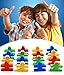 Agirlgle Wood Building Blocks Stacking Game Toys for Kids Children Toddlers Preschool Boys and Girls Learning Educational Toys 3D Wooden Assembled Toys Tile Balance Block Game 4 Color,16 Pieces