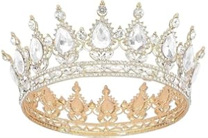 Nivofu Crystal Crown, Rhinestone Full Round Princess Tiara, Sparkly Bridal Crown for Women Birthday Wedding Party Halloween C