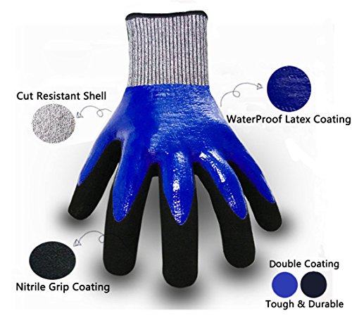 Hanhelp Dual Nitrile Coating Cut Resistant Gloves, Water Resistant Kitchen Level 5 Protection Handling Sharp Materials Safety Gloves, Grip Durable Comfortable Multipurpose Work Gloves - Small