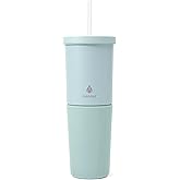 Manna Tribeca Double-wall Vacuum Insulated Stainless Steel Tumbler with Splash-proof Lid, Reusable Tritan Straw, and Silicone Sleeve - 32 Oz - Sterling Powder Coat