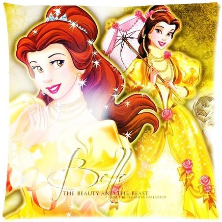 Cartoon Beauty And The Beast Beautiful And Cute Belle Cotton And Fiber Zippered Pillow Case Standard Size 18x18(two sides)