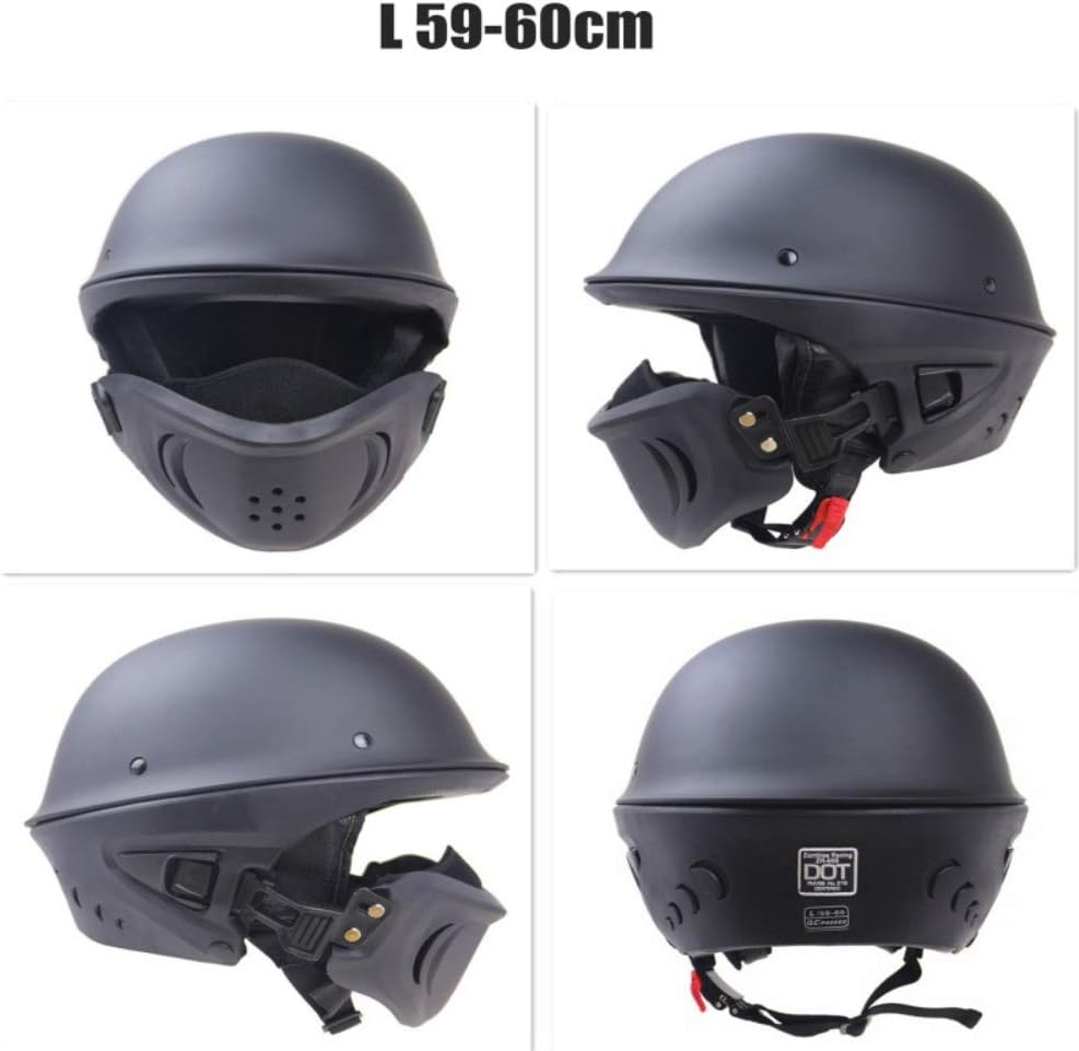 Inicio Motorcycle Half Face Helmet DOT Retro Locomotive Detachable Mask Matte Black Cycling Cruiser Motorcross Motorbike Helmet