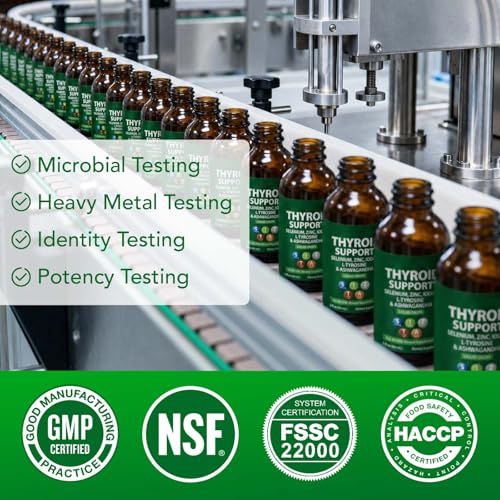 Thyroid Support Liquid Drops, High Absorption Thyroid Supplement with Iodine, Selenium, Zinc, Ashwagandha & L-Tyrosine for Cortisol & Stress Relief, Non-GMO,Vegan,2 Fl Oz