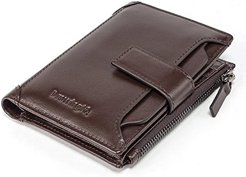 DrawingIQ Men's Leather Wallet DQ69-3, Credit Card slots, Slim Bifold, Removable Id Card holder, Coin Key Zipper Wallet Coffee