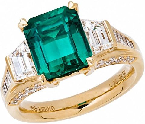 Amoro 18k Yellow Gold Colombian Emerald Ring and Diamond Ring (1.82 cttw, G-H Color,VS2-SI1 Clarity)