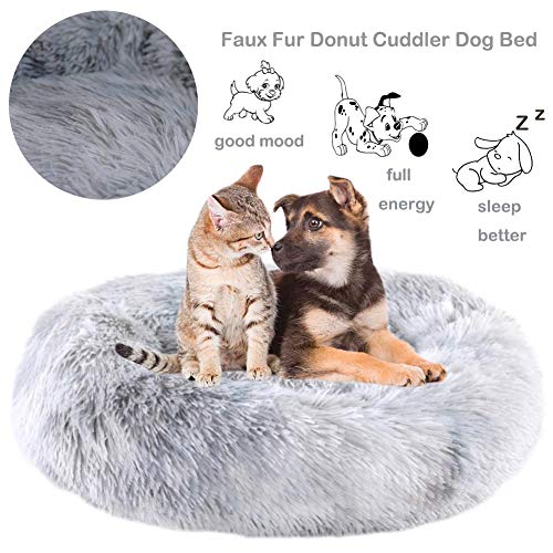 MeMoreCool Calming Bed for Dogs Pet Faux Fur Donut Cuddler Dog Beds