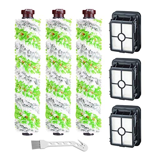 Lemige 3 Pack 2460 Multi-Surface Pet Pro Brush Rolls + 3 Pack 1866 Replacement Vacuum Filters for Bissell CrossWave Pet Pro 2306A & CrossWave 1785 Series, Compare to Part 1613568&161-3568, 1608684