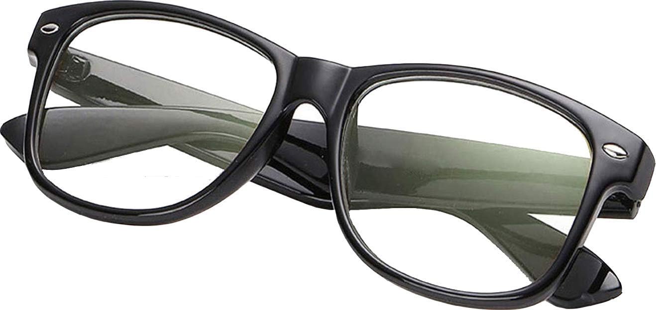 David Smith ® Unisex UV 420 PROTECTED Zero Power Wayfarer Rectangular Spectacles Frame with Blue Ray Cut Block Anti glare Glasses (Black, Large)