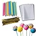 Cake Pop Treat Bag Set, 100 PCS Colorful Lollipop Sticks, 100 PCS Lollipop Parcel Bags with 100 PCS Metallic Twist Ties