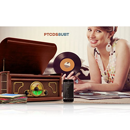 Pyle-Bluetooth-Turntable-Record-Player-Built-in-CD-Cassette-Players-AMFM-Radio-Vinyl-to-MP3-Recording-Brown-PTCDS8UBT
