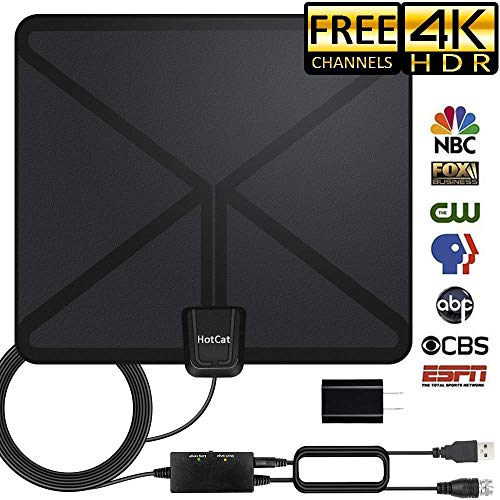 TV antenna, [2019 Newest] Indoor Digital HDTV Amplified Antennas Freeview 4K HD VHF UHF for Local Channels 120 Miles Range With Switch Amplifier Signal Booster Support ALL TV's-16.5ft Coax Cable