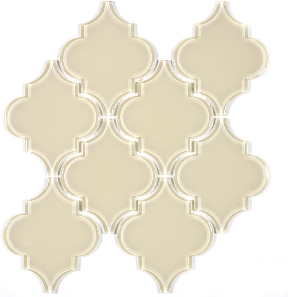 Giorbello G9126 Glass Arabesque Tile, Cream