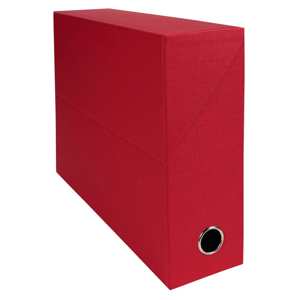 Exacompta - Ref 89525E - Canvas Transfer Box - 250 x 330mm in Size, Suitable for Storing A4 Documents, 90mm Spine, Metal Finger Hole, Spine Label - Red