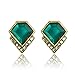 Lares Domi Vintage Gold-tone Crystal Incrusted Simulated Emerald Inlay Classic Art Deco Elegant Stud Earrings Emerald Green & Silver(W0.9cm,L1.2cm)