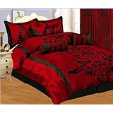 Amazon.com: 7 PC MODERN Black Burgundy Red Flock Satin