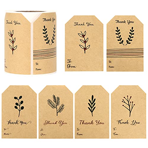 SallyFashion Kraft Sticker Paper Label, 240 PCS Vintage Gift Tags, Thank You Stickers Roll for Holiday Glass Bottle Present Supplies.