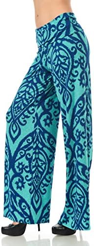 Junky Closet Women's Casual Bohemian Damask Palazzo Pants (Small, Navy Jade)